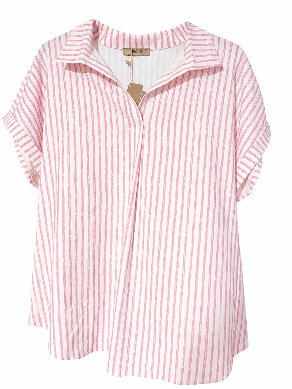 Women's Pink Stripe Button-Down Collared Top